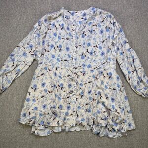 Free People Flower Fields Blue Floral Boho Mini Dress Small NWOT Button Front